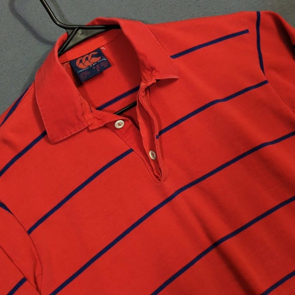 Canterbury Of New Zealand Rugby Polo Shirt Mens M Red Striped Long Sleeve Cotton